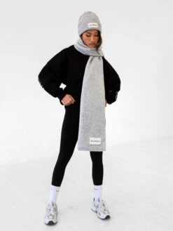 Label Knitted Scarf - Marl Grey 6 Label Knitted Scarf - Marl Grey -BLAKELY CLOTHING SHOP 133GREY 01D