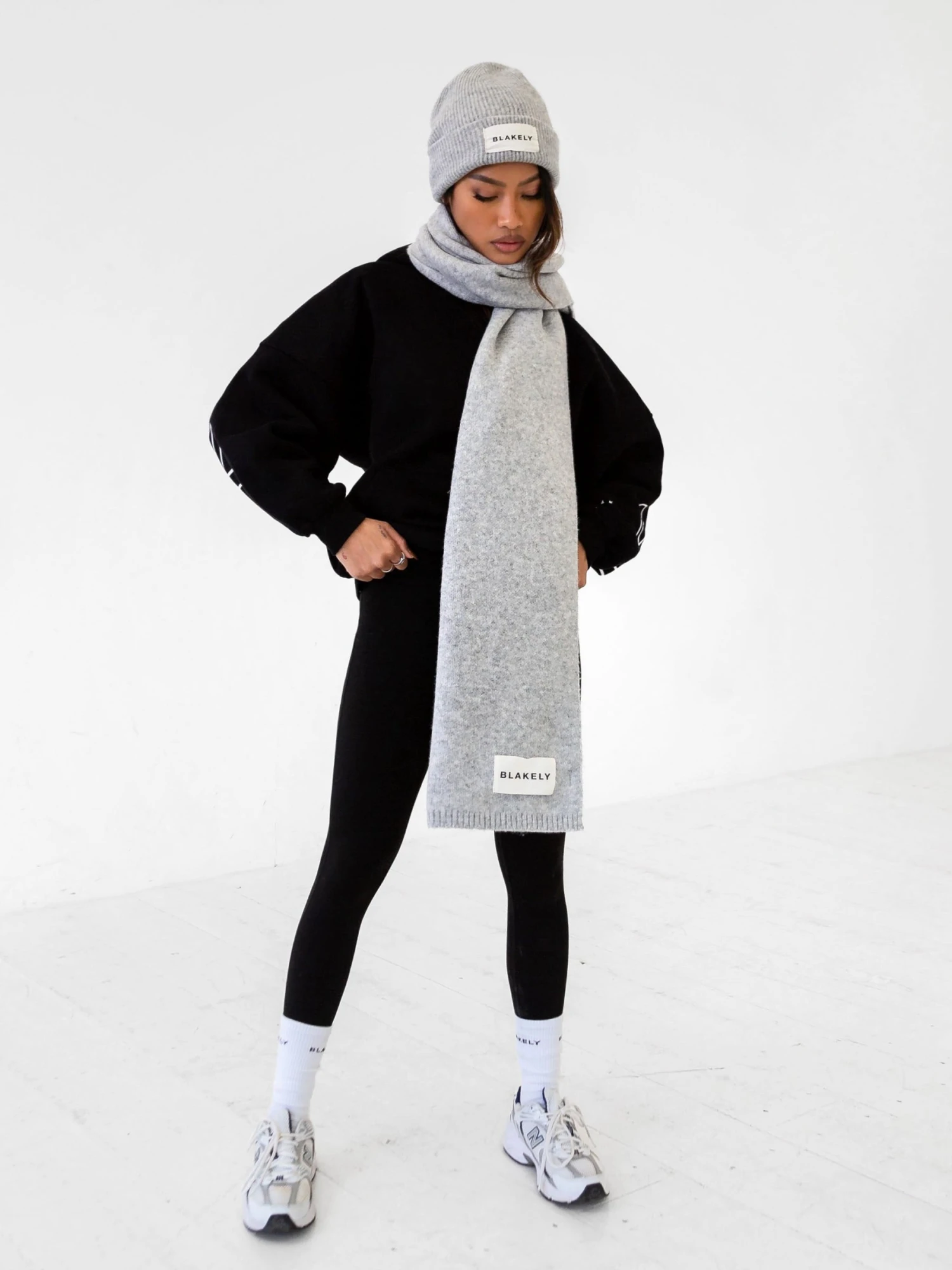 Label Knitted Scarf - Marl Grey Label Knitted Scarf - Marl Grey -BLAKELY CLOTHING SHOP 133GREY 01D