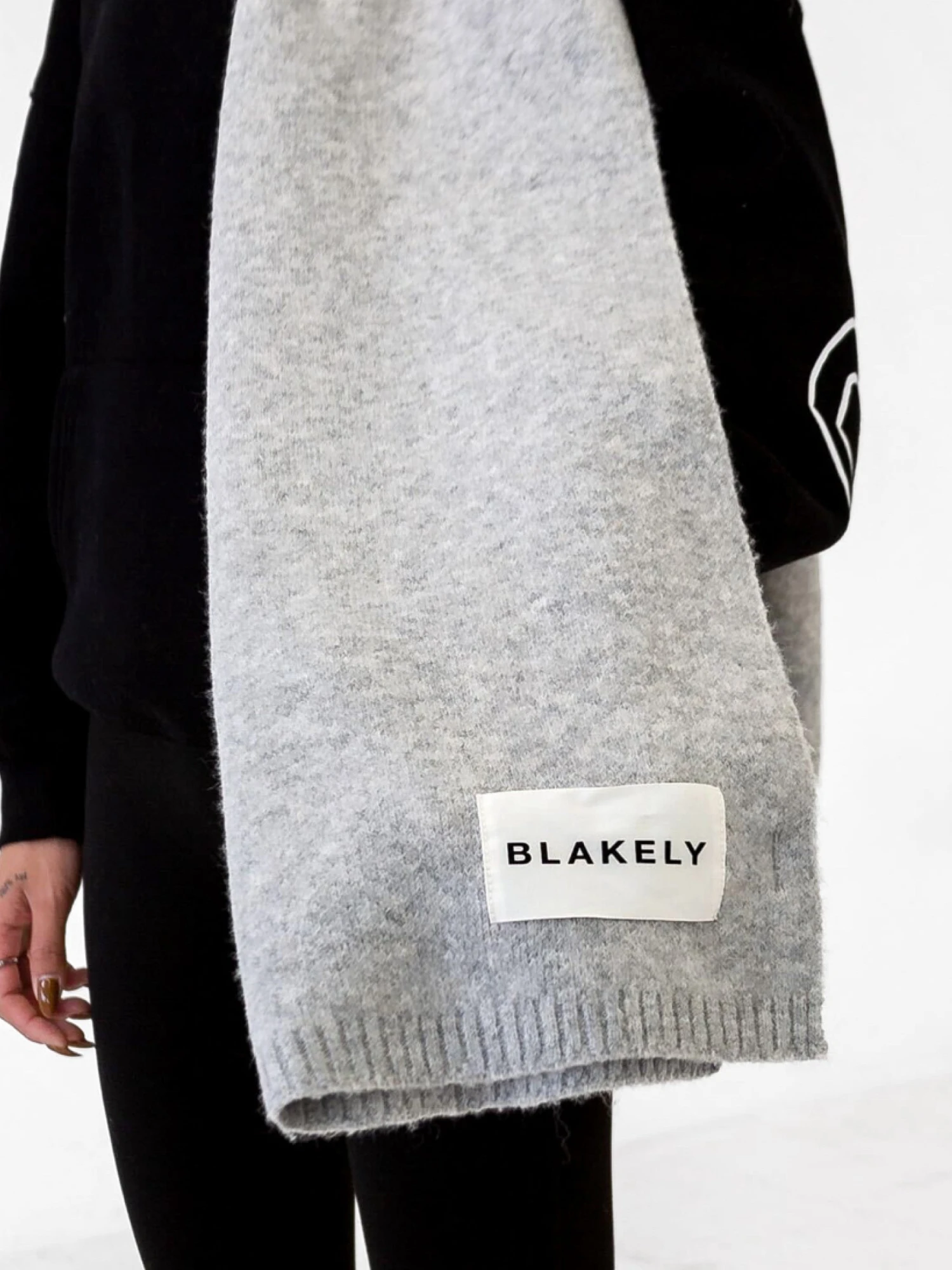 Label Knitted Scarf - Marl Grey Label Knitted Scarf - Marl Grey -BLAKELY CLOTHING SHOP 133GREY 02D