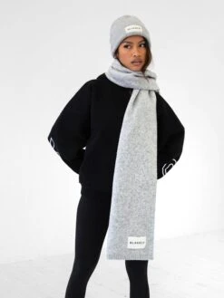 Label Knitted Scarf - Marl Grey 4 Label Knitted Scarf - Marl Grey -BLAKELY CLOTHING SHOP 133GREY 04D