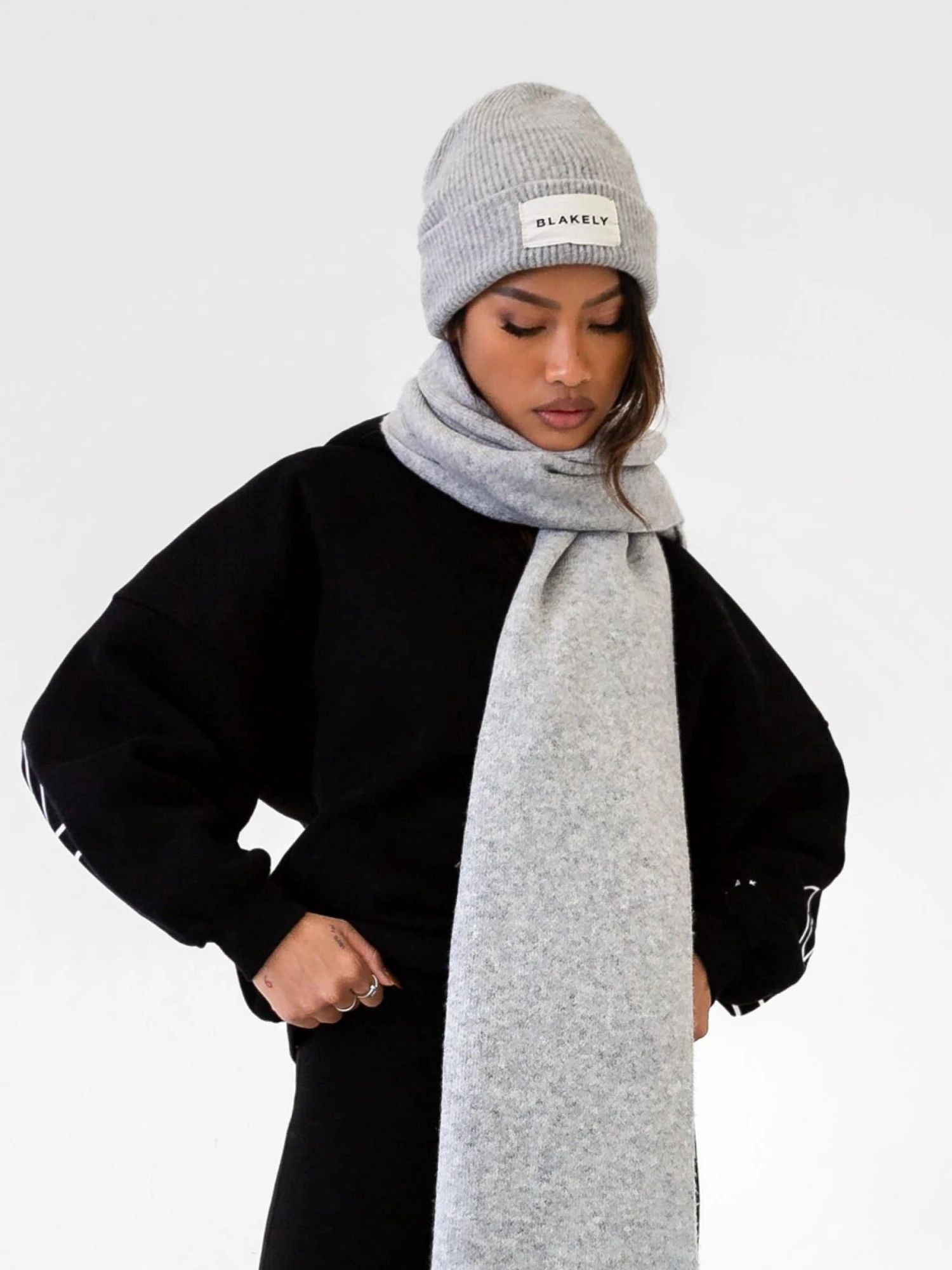 Label Knitted Scarf - Marl Grey Label Knitted Scarf - Marl Grey -BLAKELY CLOTHING SHOP 133GREY 05D