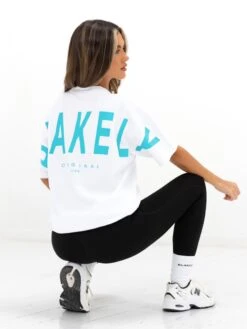 Isabel Oversized T-Shirt - White & Aqua -BLAKELY CLOTHING SHOP 196IWWHITE AQUA02D
