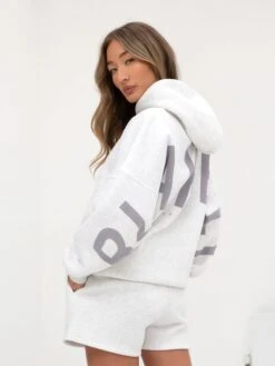 Isabel Oversized Hoodie - Marl White And Pale Lilac