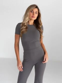 Alessia Cropped T-Shirt - Charcoal -BLAKELY CLOTHING SHOP 2573 2Charcoal 02D