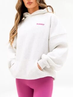 Amelie Oversized Hoodie - Marl White & Pink -BLAKELY CLOTHING SHOP 2693PMARLWHITE03D