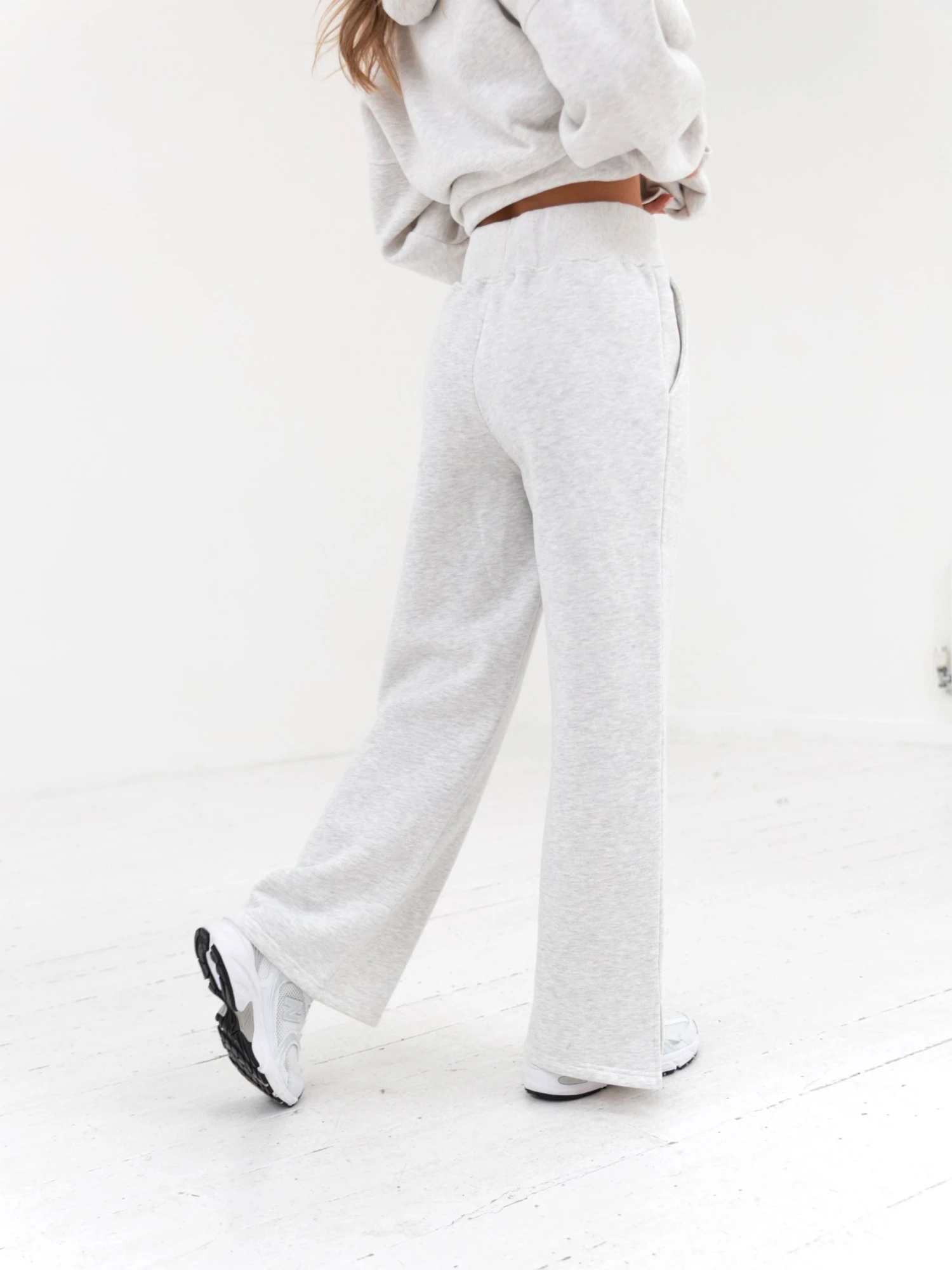 Varsity Wide Leg Sweatpants - Marl White Varsity Wide Leg Sweatpants - Marl White -BLAKELY CLOTHING SHOP 2848VARW GreyD 5