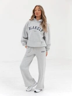 Varsity Wide Leg Sweatpants - Marl Grey -BLAKELY CLOTHING SHOP 2848VARW MarlGreyD 4