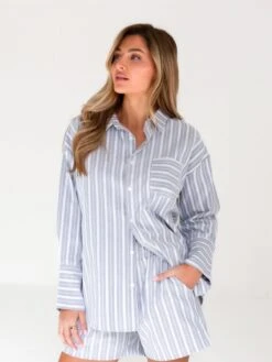 Elena Stripe Shirt - Grey -BLAKELY CLOTHING SHOP 2962GREY LEADD 1db0ec69 599f 4e21 a47d 9bdb9b87a817
