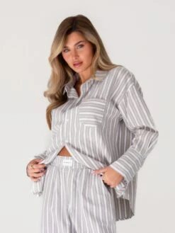 Elena Stripe Shirt - Light Brown -BLAKELY CLOTHING SHOP 2962KHAKILEADD