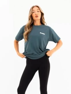 Cloud Print Oversized T-Shirt - Teal Green -BLAKELY CLOTHING SHOP 3126 3TEAL04D