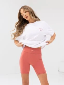 NYC Oversized T-Shirt - White & Sunrise Coral -BLAKELY CLOTHING SHOP 3140WCORAL03D