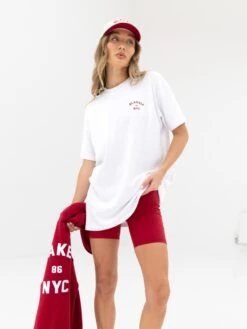 NYC Oversized T-Shirt - White & Cherry Red -BLAKELY CLOTHING SHOP 3140WRED03D