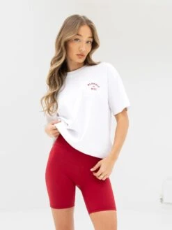 NYC Oversized T-Shirt - White & Cherry Red -BLAKELY CLOTHING SHOP 3140WRED04D