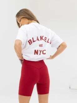 NYC Oversized T-Shirt - White & Cherry Red -BLAKELY CLOTHING SHOP 3140WRED05D