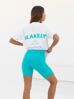 Crest Oversized T-Shirt - White & Aqua -BLAKELY CLOTHING SHOP 3141WAQUA02D