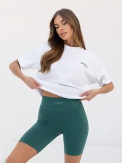 Crest Oversized T-Shirt - White & Pine Green -BLAKELY CLOTHING SHOP 3141WPINE 04D