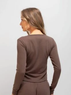 Soft Waffle Cardigan - Brown -BLAKELY CLOTHING SHOP 3307Brown 03D