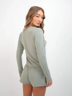 Soft Waffle Cardigan - Sage Green -BLAKELY CLOTHING SHOP 3307Sage 04D