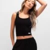 Soft Waffle Vest Top - Black -BLAKELY CLOTHING SHOP 3388Black 02LEADD