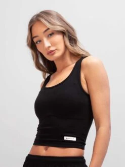 Soft Waffle Vest Top - Black -BLAKELY CLOTHING SHOP 3388Black 03D