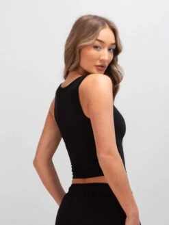 Soft Waffle Vest Top - Black -BLAKELY CLOTHING SHOP 3388Black 05D