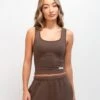 Soft Waffle Vest Top - Brown -BLAKELY CLOTHING SHOP 3388Brown 01LEADD