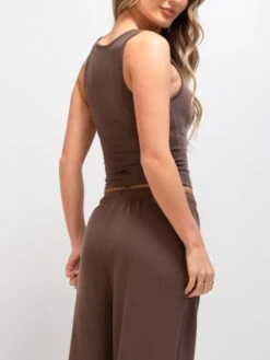 Soft Waffle Vest Top - Brown -BLAKELY CLOTHING SHOP 3388Brown 04D