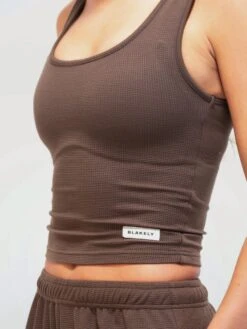 Soft Waffle Vest Top - Brown -BLAKELY CLOTHING SHOP 3388Brown 06D