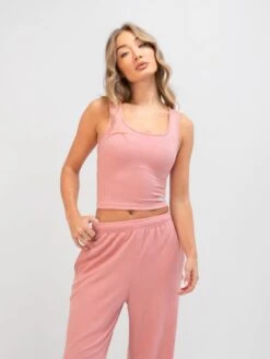 Soft Waffle Vest Top - Rose Pink 3 Soft Waffle Vest Top - Rose Pink -BLAKELY CLOTHING SHOP 3388Pink 02D