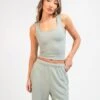 Soft Waffle Vest Top - Sage Green -BLAKELY CLOTHING SHOP 3388Sage 03D