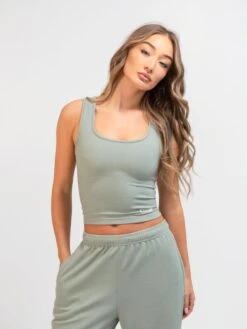 Soft Waffle Vest Top - Sage Green -BLAKELY CLOTHING SHOP 3388Sage 05LEADD