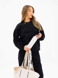 Tonal Varsity Oversized Jumper - Black 7 Tonal Varsity Oversized Jumper - Black -BLAKELY CLOTHING SHOP 3444WBLACK04D
