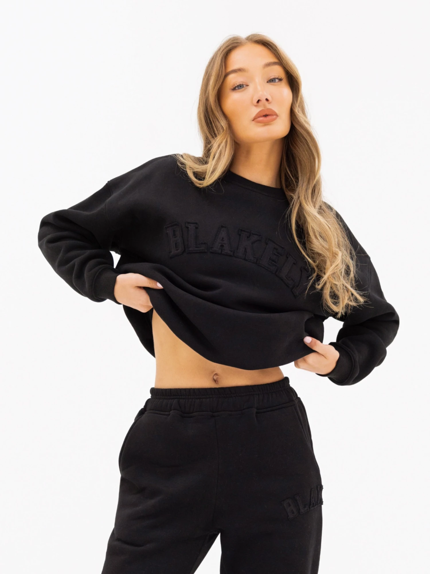 Tonal Varsity Oversized Jumper - Black Tonal Varsity Oversized Jumper - Black -BLAKELY CLOTHING SHOP 3444WBLACKLEADD