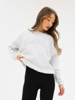 Tonal Varsity Oversized Jumper - Marl White -BLAKELY CLOTHING SHOP 3444WMARL04D