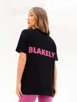 Amelie Ultra Oversized T-Shirt - Black & Pink -BLAKELY CLOTHING SHOP 3619WBLACK01D
