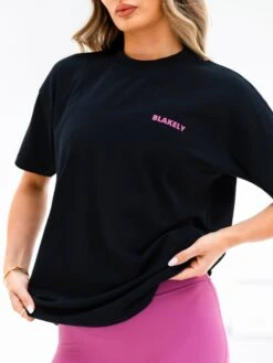 Amelie Ultra Oversized T-Shirt - Black & Pink -BLAKELY CLOTHING SHOP 3619WBLACK03D
