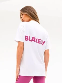 Amelie Ultra Oversized T-Shirt - White & Pink -BLAKELY CLOTHING SHOP 3619WMARLWHITE01D