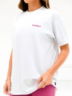 Amelie Ultra Oversized T-Shirt - White & Pink -BLAKELY CLOTHING SHOP 3619WMARLWHITE03D
