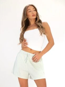 Elodie Stripe Shorts - Green -BLAKELY CLOTHING SHOP 3641GREEN03D
