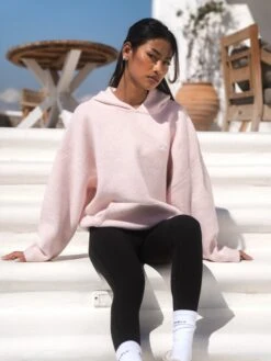 Oversized Knitted Hoodie - Marshmallow Pink -BLAKELY CLOTHING SHOP 6029WPINKD