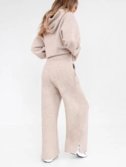 Knitted Wide Leg Sweatpants - Toasted Taupe -BLAKELY CLOTHING SHOP 6066Beige 03D