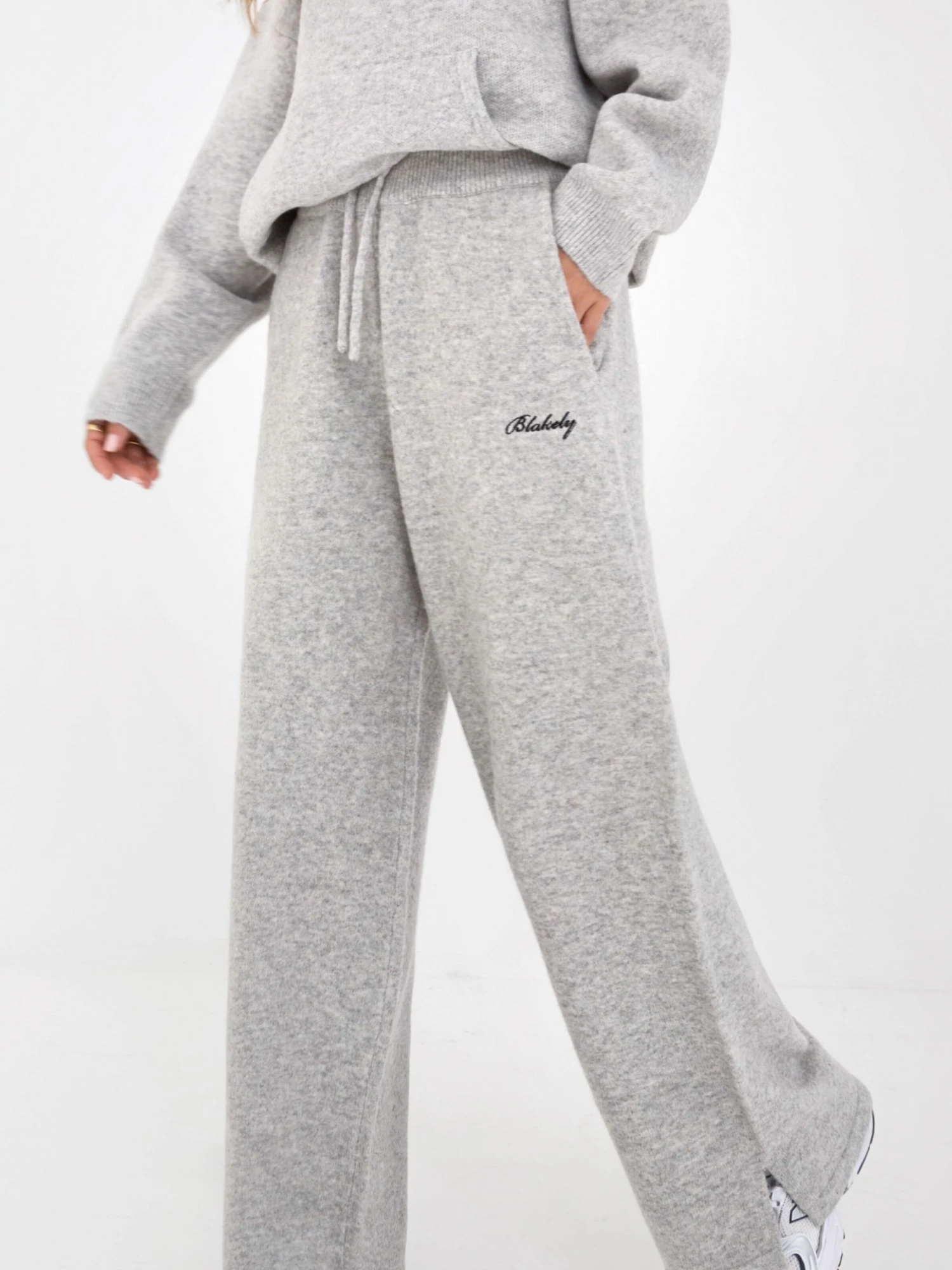 Knitted Wide Leg Sweatpants - Marl Grey Knitted Wide Leg Sweatpants - Marl Grey -BLAKELY CLOTHING SHOP 6066Grey 02D