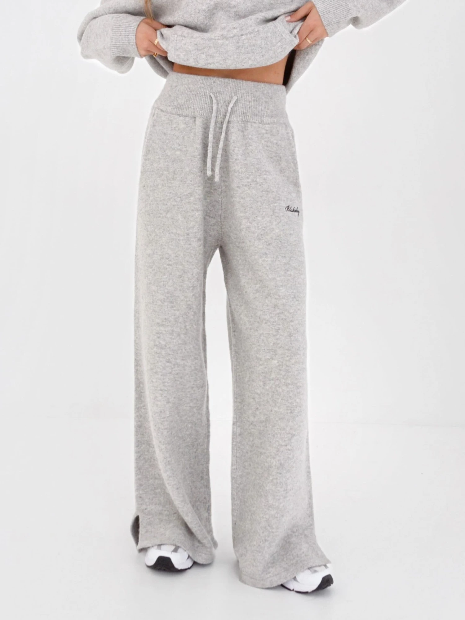 Knitted Wide Leg Sweatpants - Marl Grey Knitted Wide Leg Sweatpants - Marl Grey -BLAKELY CLOTHING SHOP 6066Grey 03LEADD
