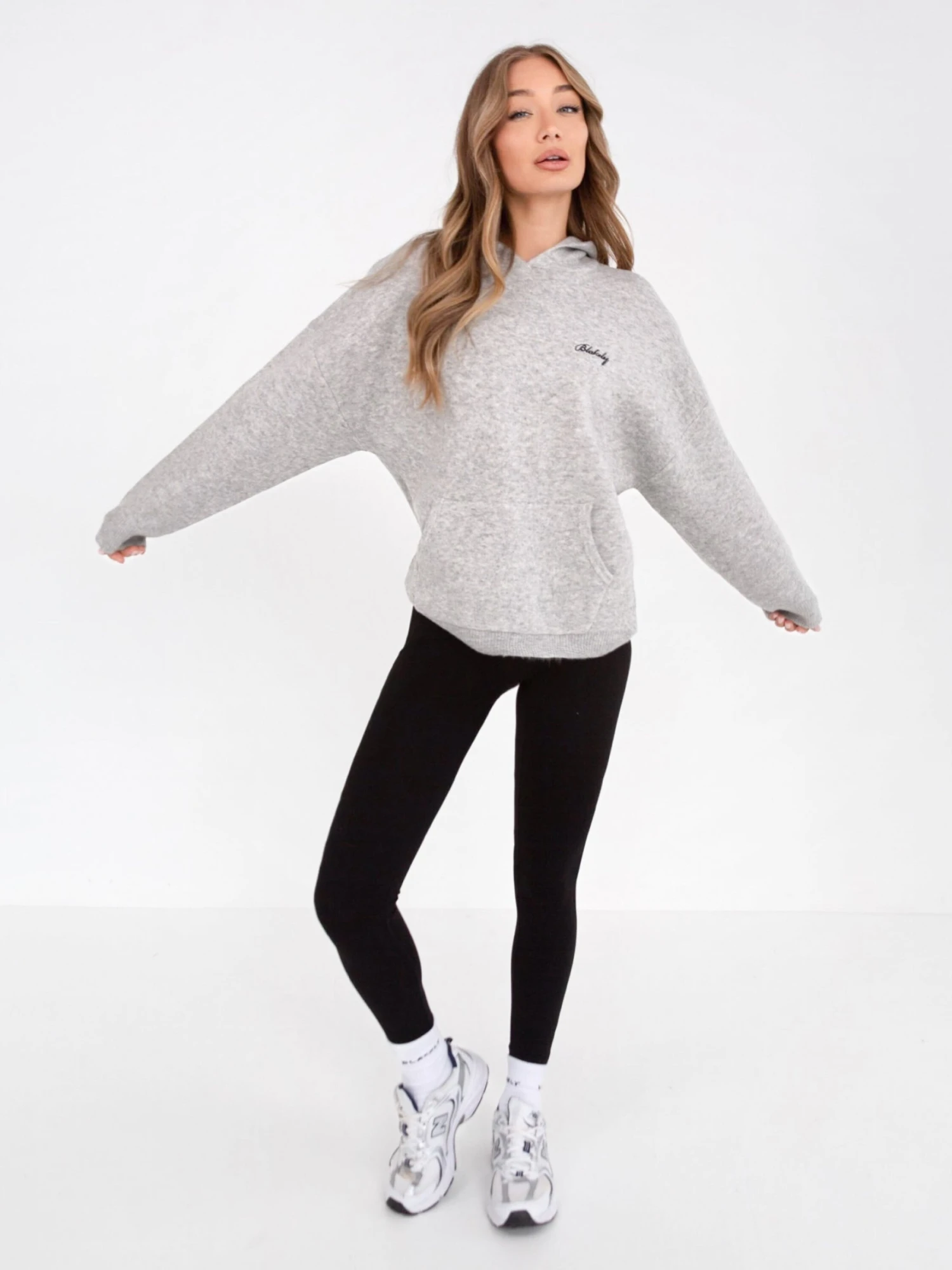 Oversized Knitted Hoodie - Marl Grey Oversized Knitted Hoodie - Marl Grey -BLAKELY CLOTHING SHOP 6067Grey 06D