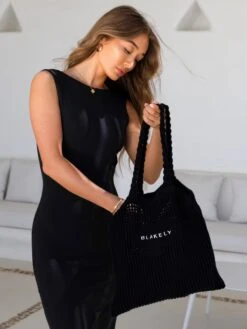 Crochet Tote Bag - Black