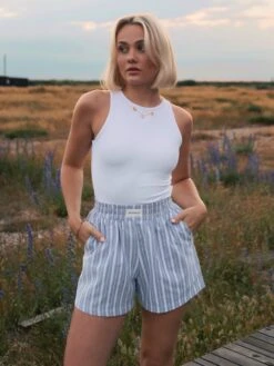 Elena Stripe Shorts - Blue 4 Elena Stripe Shorts - Blue -BLAKELY CLOTHING SHOP Frame185