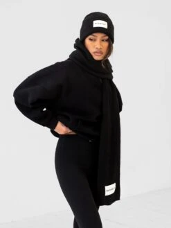 Label Knit Beanie - Black -BLAKELY CLOTHING SHOP H132BLACK 3D