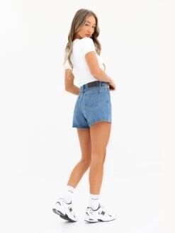 Blakely High Rise Denim Shorts - Mid Blue -BLAKELY CLOTHING SHOP J8003MIDBLUE01D