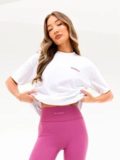 Amelie Ultra Oversized T-Shirt - White & Pink -BLAKELY CLOTHING SHOP LEAD3619WMARLWHITE06D