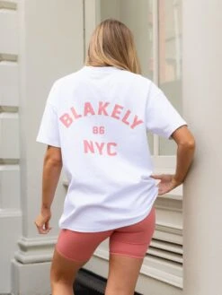 NYC Oversized T-Shirt - White & Sunrise Coral -BLAKELY CLOTHING SHOP NYC86BRANDD 44